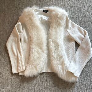 Ladies fur trimmed cotton & polyester sweater-dry clean only